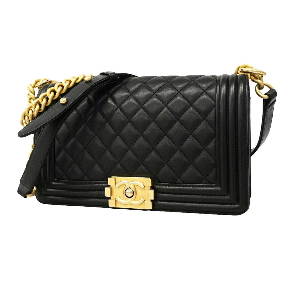 Chanel Boy Shoulder Bag, Lambskin, Black, Women's